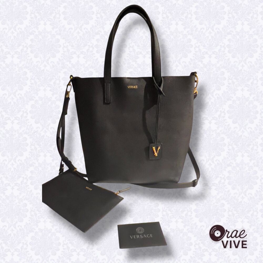 Authentic Versace Calfskin Virtus Tote Bag Black